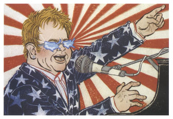 Cartoon drawing of Elton John